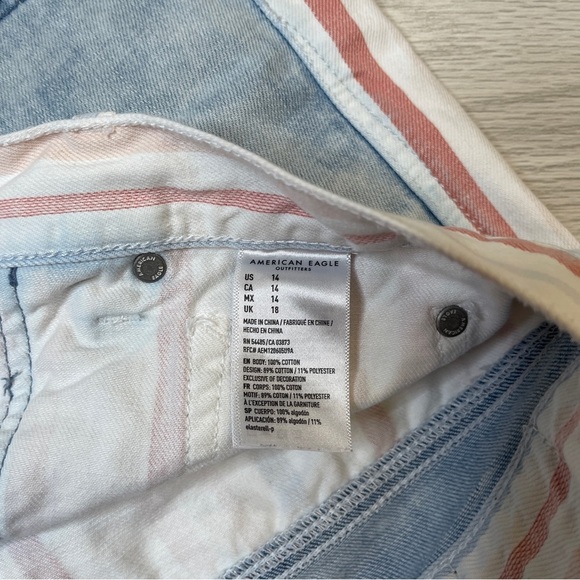 American Eagle Outfitters Cotton Striped Raw Hem Mom Short Pink Blue Size 14 - Picture 6 of 13